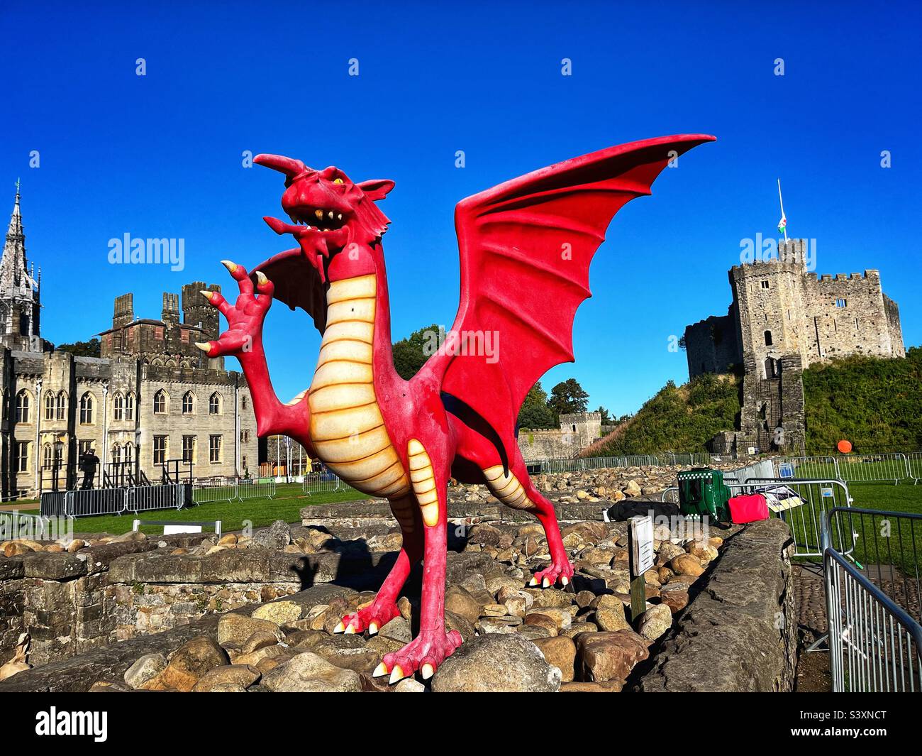 The Welsh Dragon inside Cardiff Castle in Cardiff, Wales. The Welsh