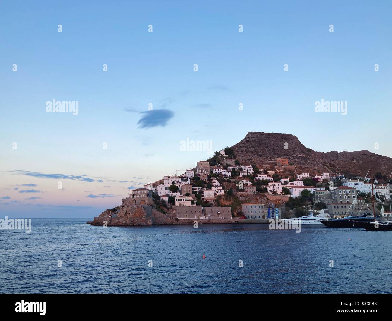 Hydra, Greece, as the the sun sets - Smartphone Captured Stock Image