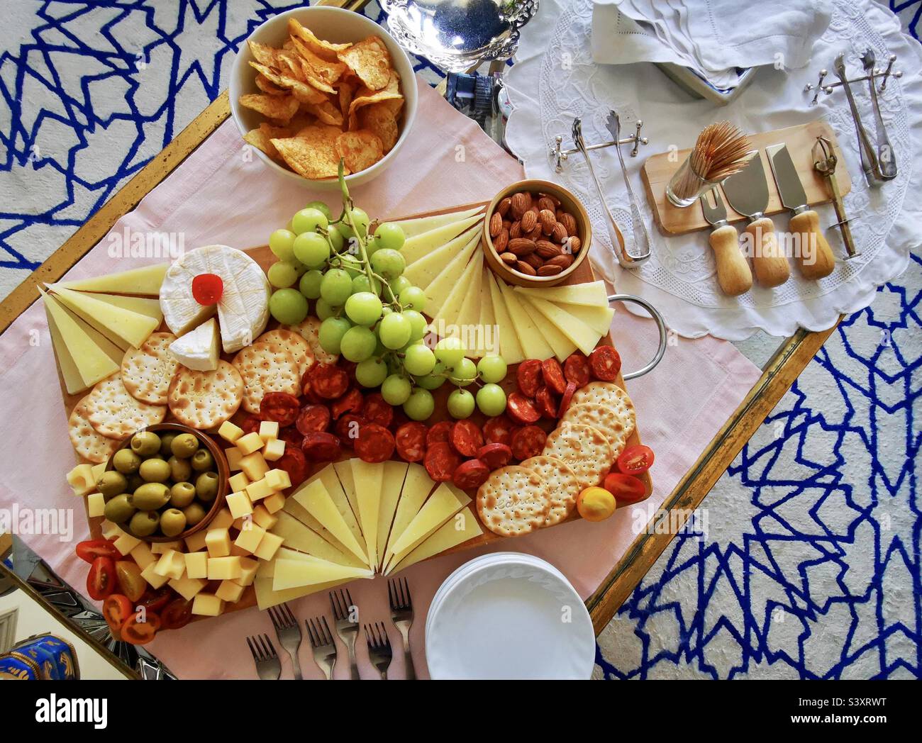 A beautiful platter of cheese. Stock Photo