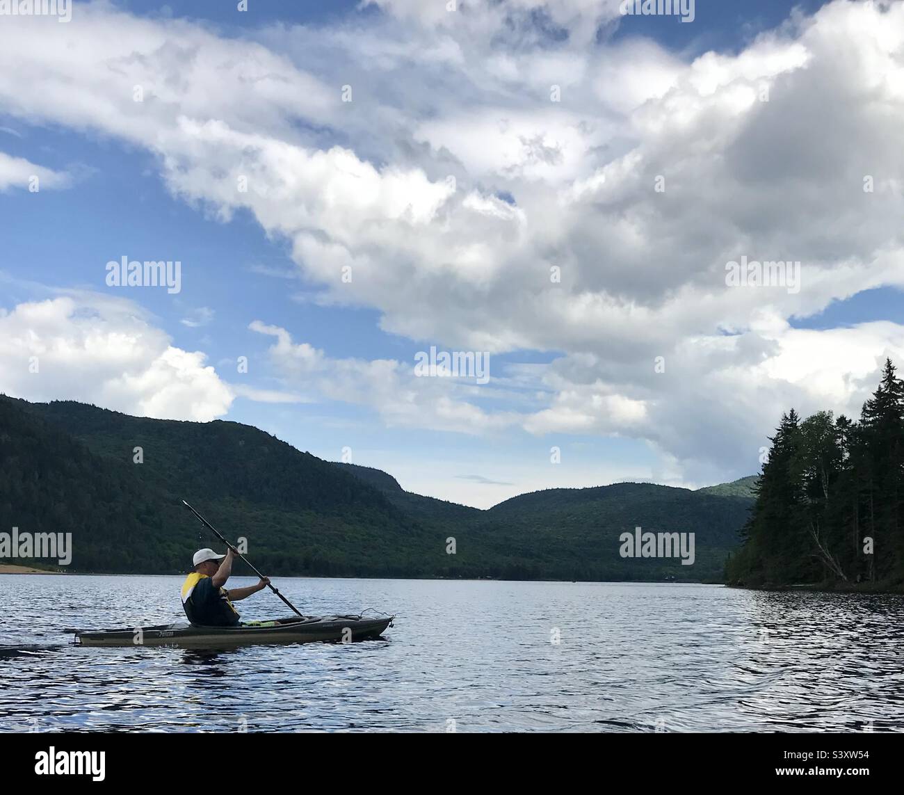 Kayaking on Lac Supérieur in the Mont Tremblant area. - Smartphone Captured Stock Image