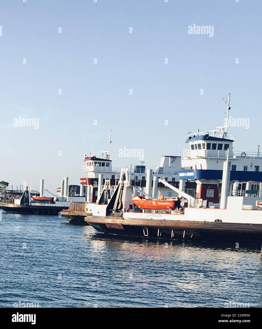 Ferries docked at Galveston, TX Stock Photo