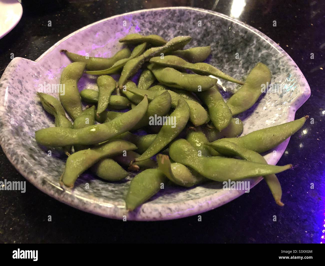 Plate of salted soya beans - Smartphone Captured Stock Image