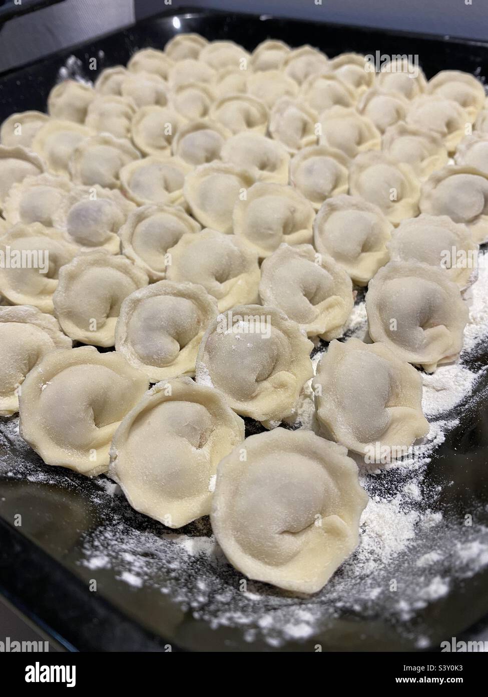 Сooked dumplings before freezing - Smartphone Captured Stock Image