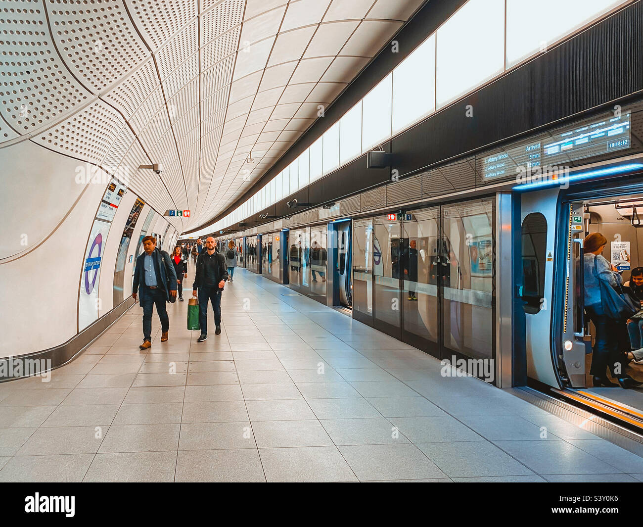 A view along the platform at Tottenham Road London Underground Station on the Elizabeth Line. - Smartphone Captured Stock Image