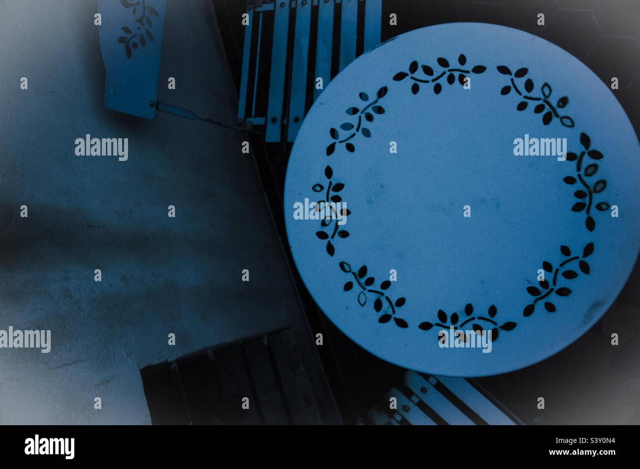 Steel blue garden set at Dawn. - Smartphone Captured Stock Image