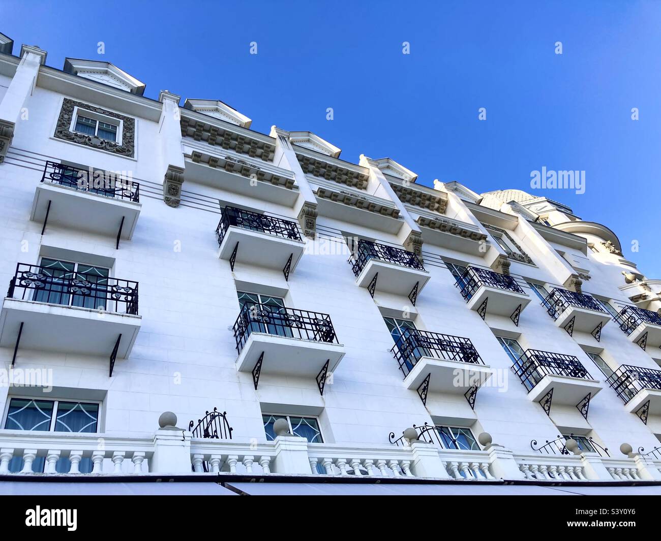 Façade with the balconies of the white painted Hotel Real Santander Cantabria Spain Stock Photo