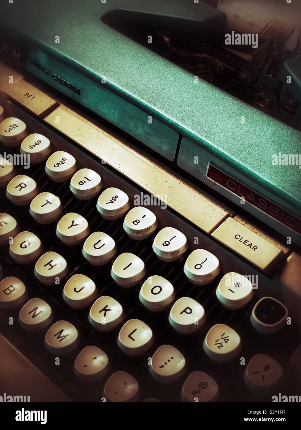 Retro blue Smith-Corona typewriter - Smartphone Captured Stock Image