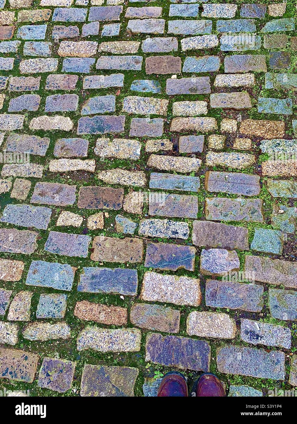A very old stone street in Cornwall Stock Photo