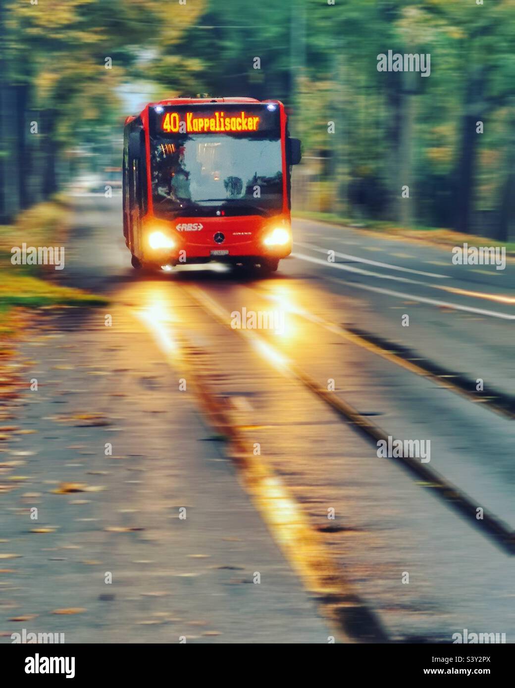 RBS bus at dusk on an autumn day, Bern, Switzerland Stock Photo