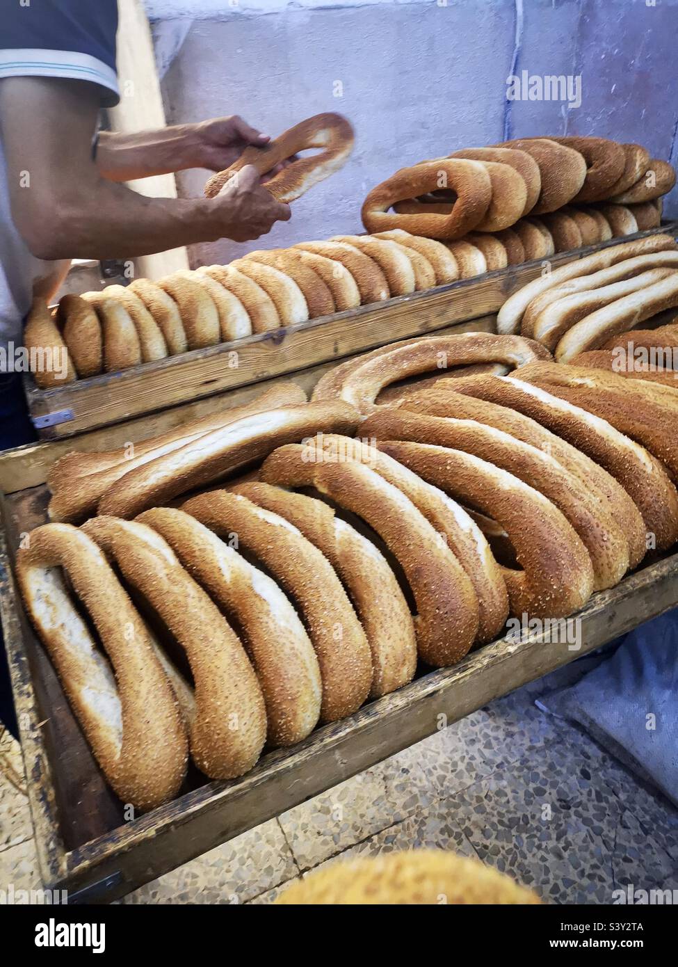 A Ka’ek Palestinian bagel bread bakery in the old city of Jerusalem