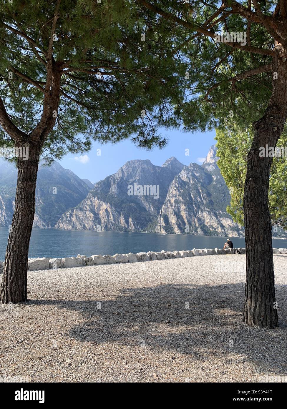 Trees and mountains of lake Garda torbole - Smartphone Captured Stock Image