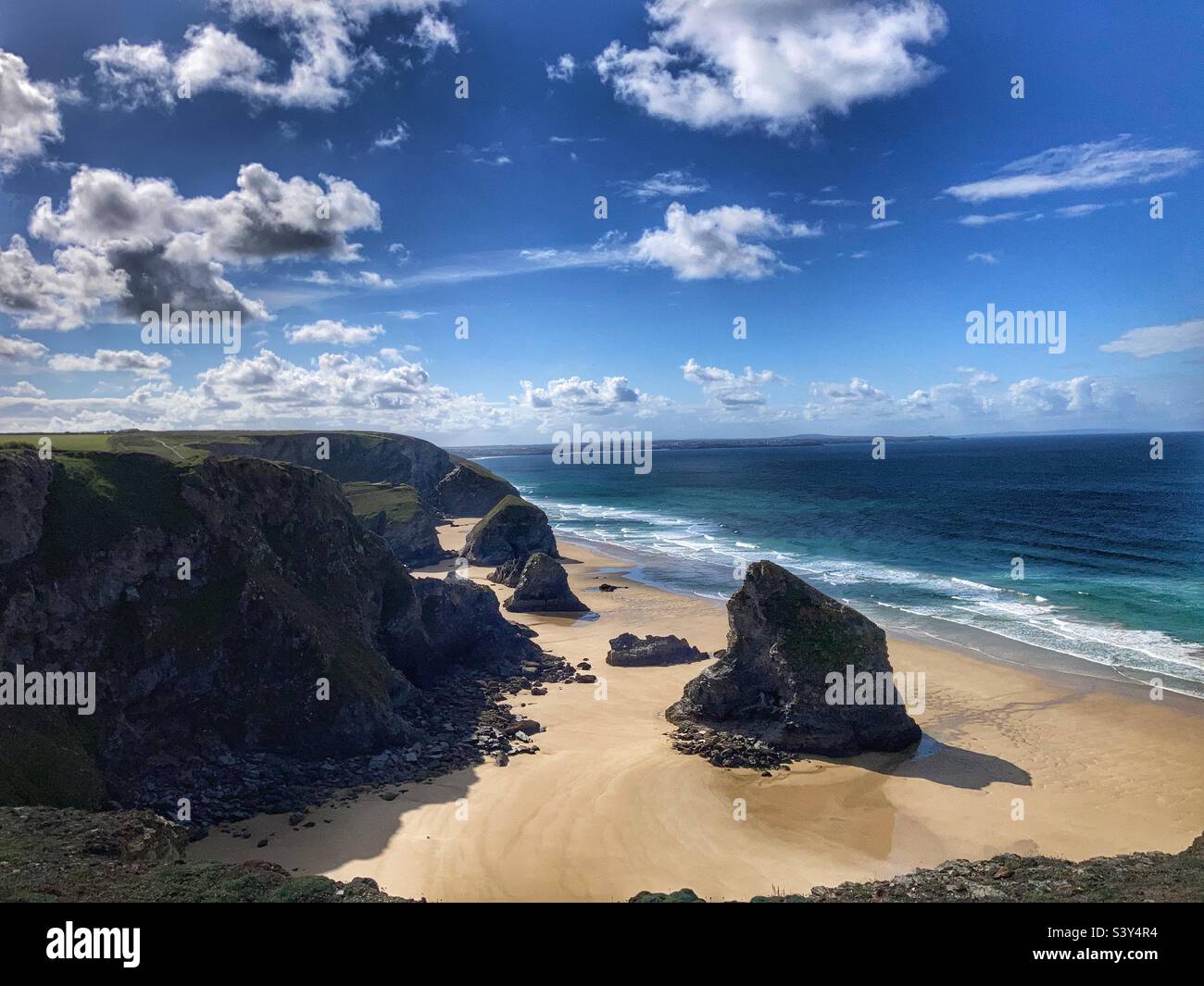 Carnewas and Bedruthan Steps Cornwall - Smartphone Captured Stock Image