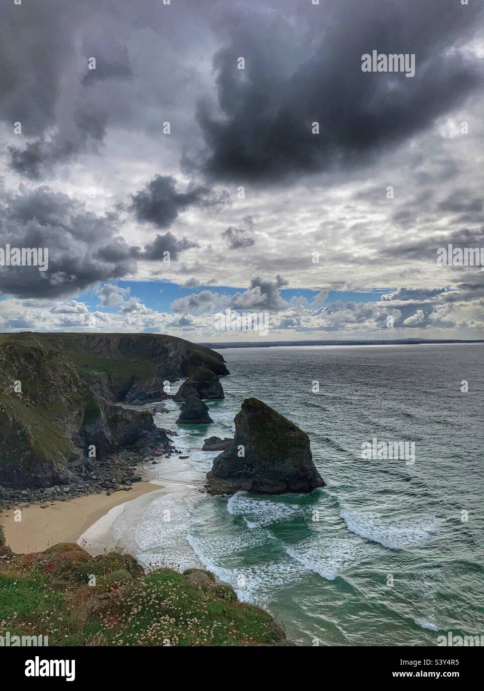 Carnewas and Bedruthan Steps Cornwall - Smartphone Captured Stock Image