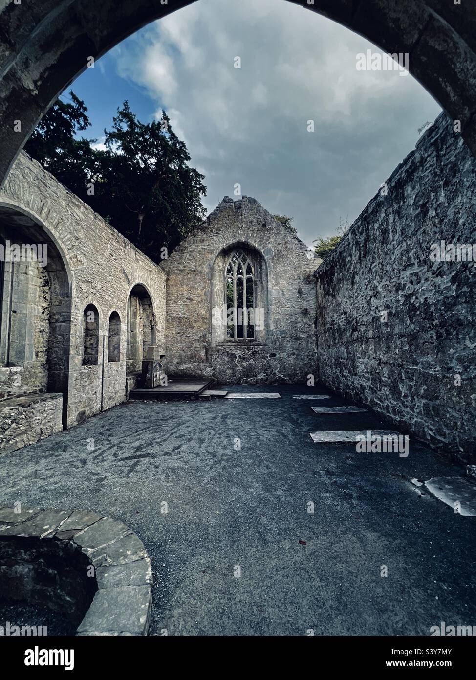 Abandoned decaying ruins of Muckross Abbey, county Kerry, Killarney, Ireland. Stock Photo