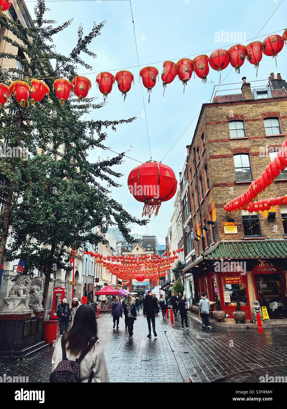 China Town In London with Hanging Red Lanterns - Smartphone Captured Stock Image
