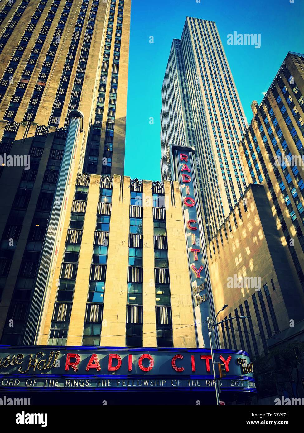 Rockefeller Center, is home to radio city music Hall, they iconic theater, 2022, New York City, USA - Smartphone Captured Stock Image