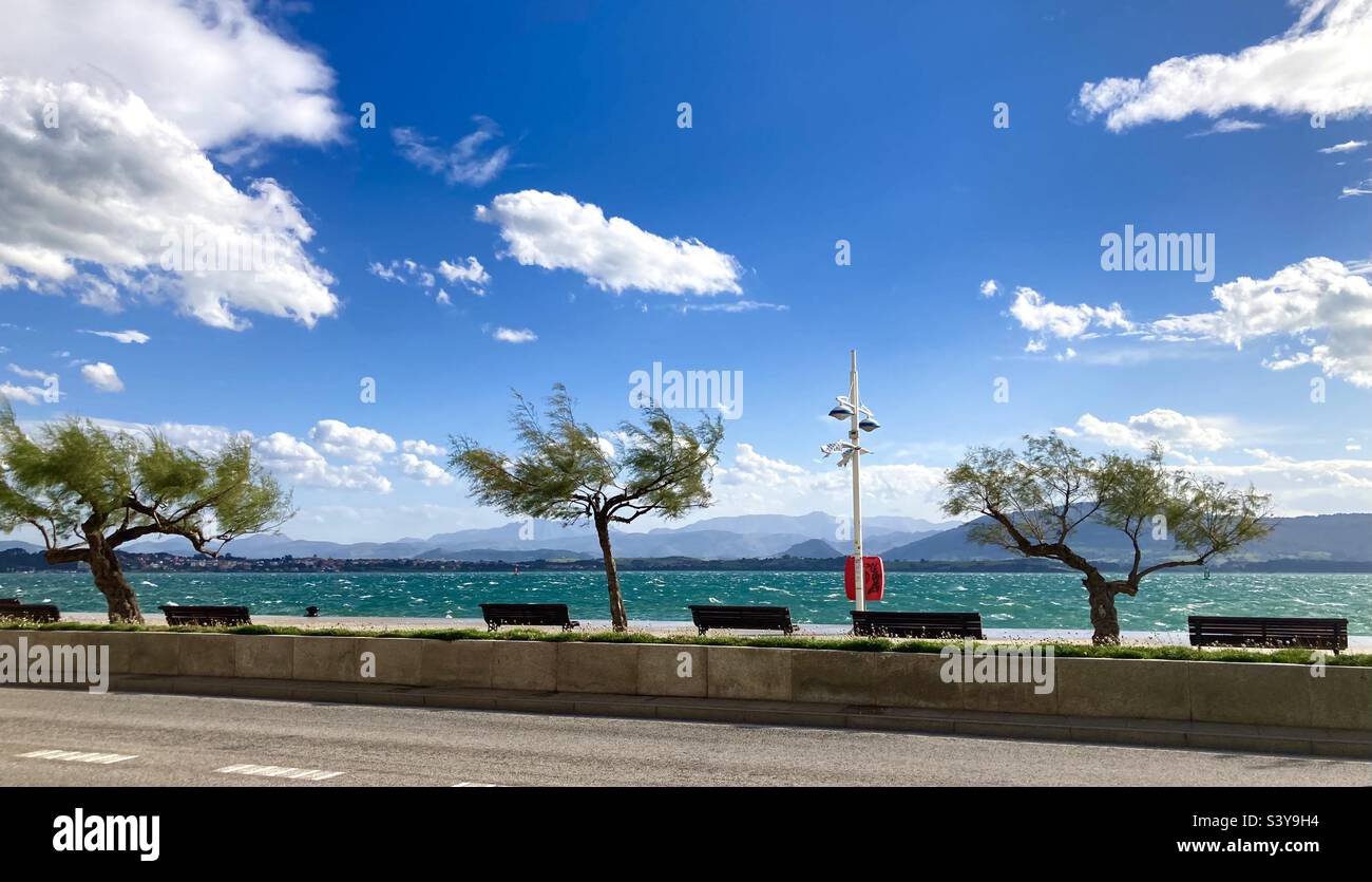 View across the bay of Santander Cantabria Spain with a strong south wind on a sunny warm October afternoon - Smartphone Captured Stock Image