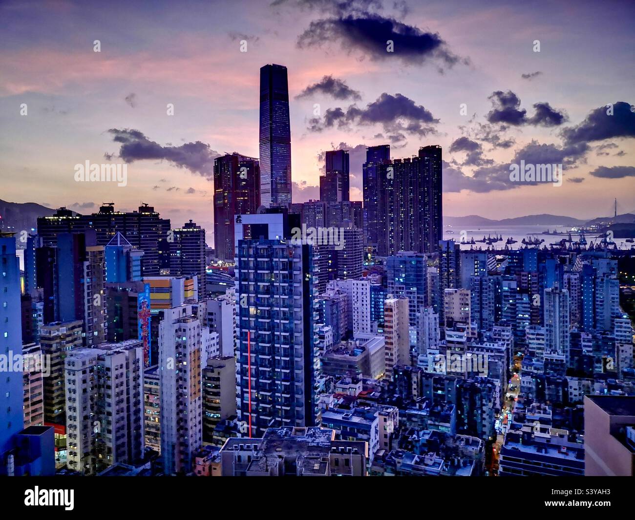 A view of Jordan and the ICC tower in Kowloon, Hong Kong. - Smartphone Captured Stock Image