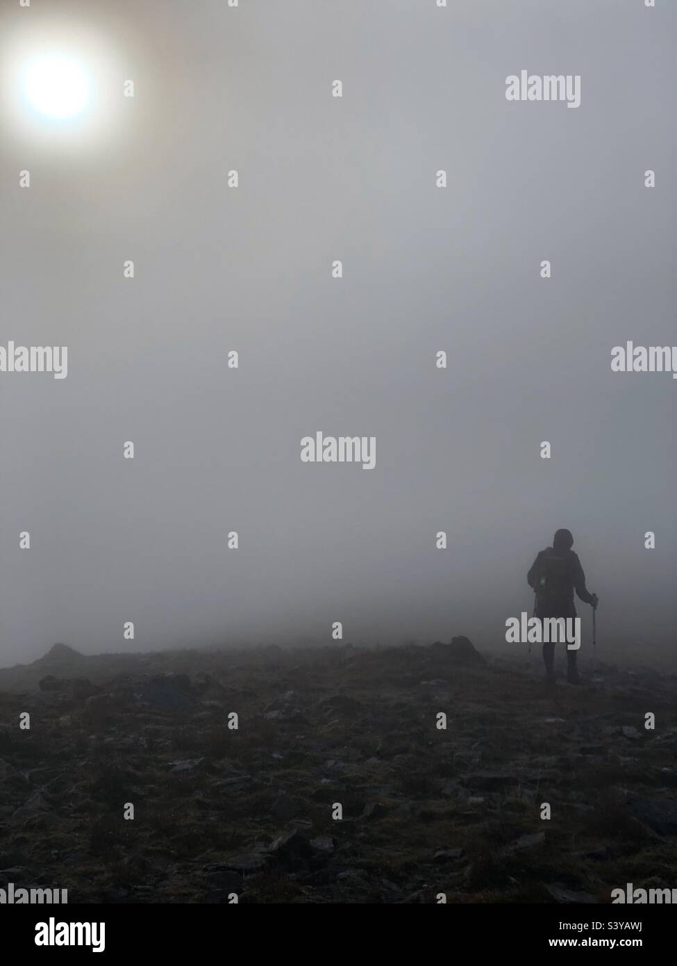 HillWalking on a foggy mountain in the Scottish Highlands, Scotland - Smartphone Captured Stock Image