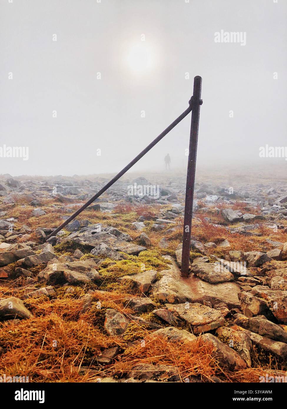 HillWalking on a foggy mountain in the Scottish Highlands, Scotland - Smartphone Captured Stock Image