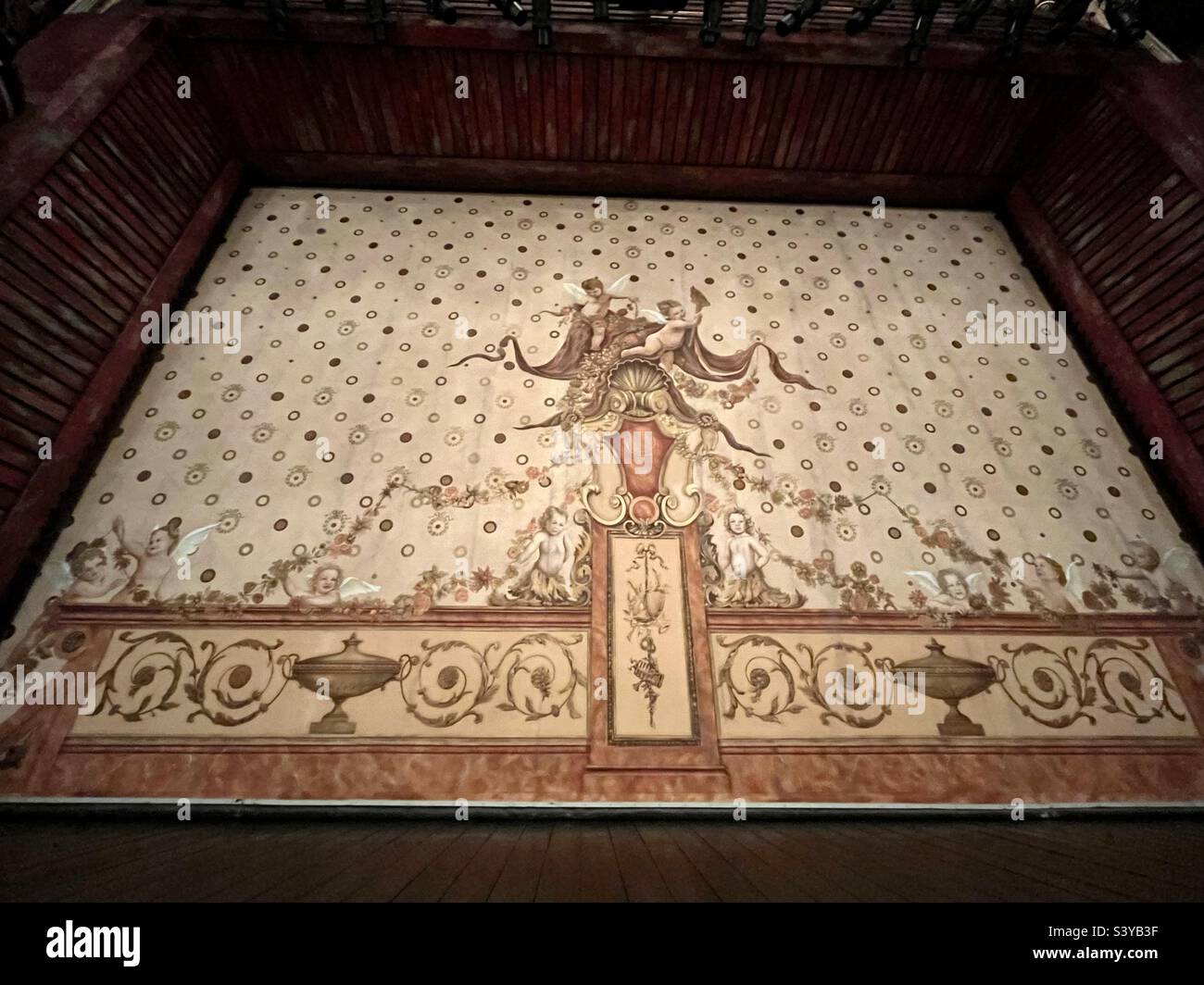 Safety curtain at the Gielgud Theatre, London view of the stage - Smartphone Captured Stock Image
