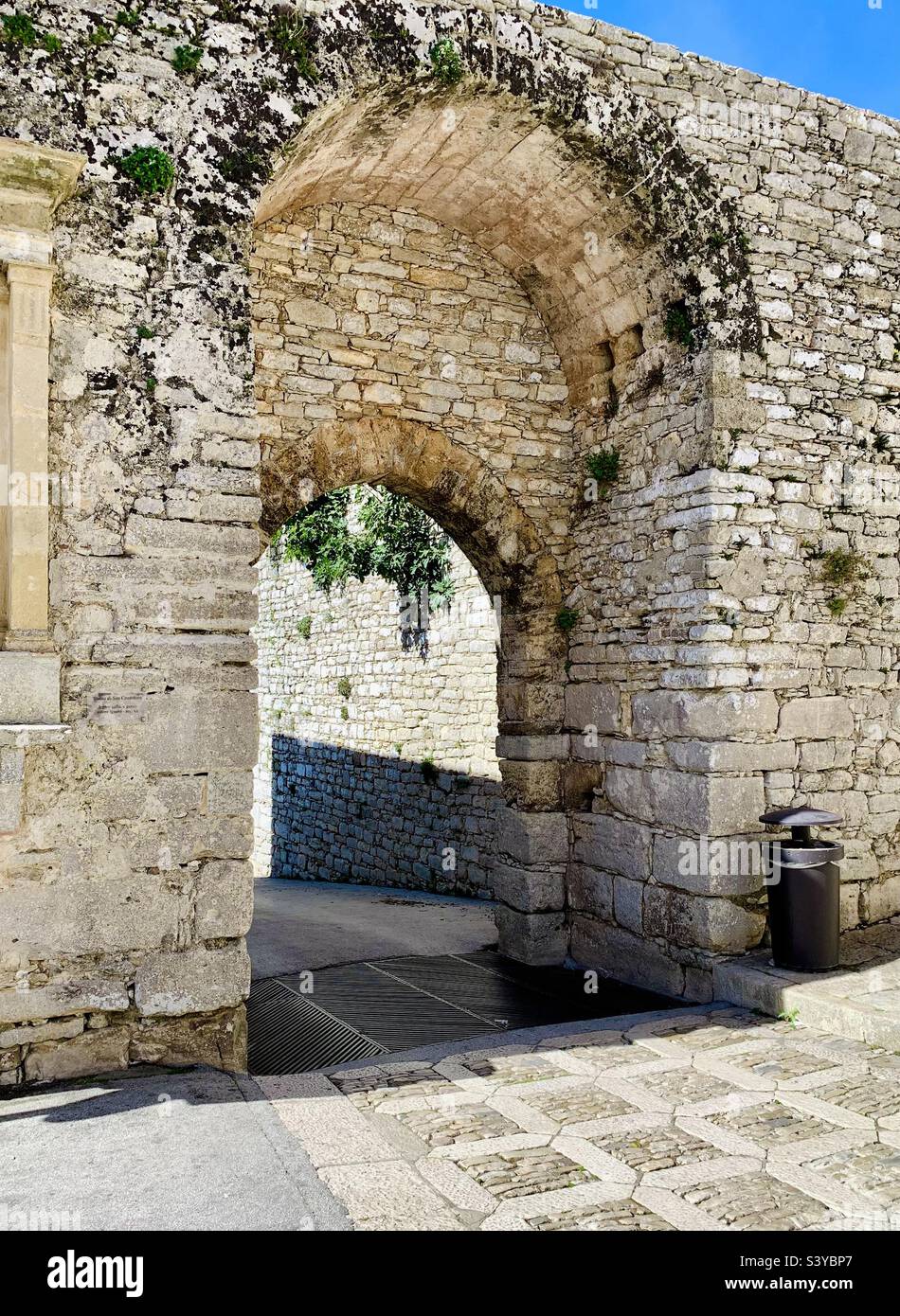 Porta Trapani, entrance to the medieval hill top town of Erice, Trapani, Sicily, Italy. - Smartphone Captured Stock Image