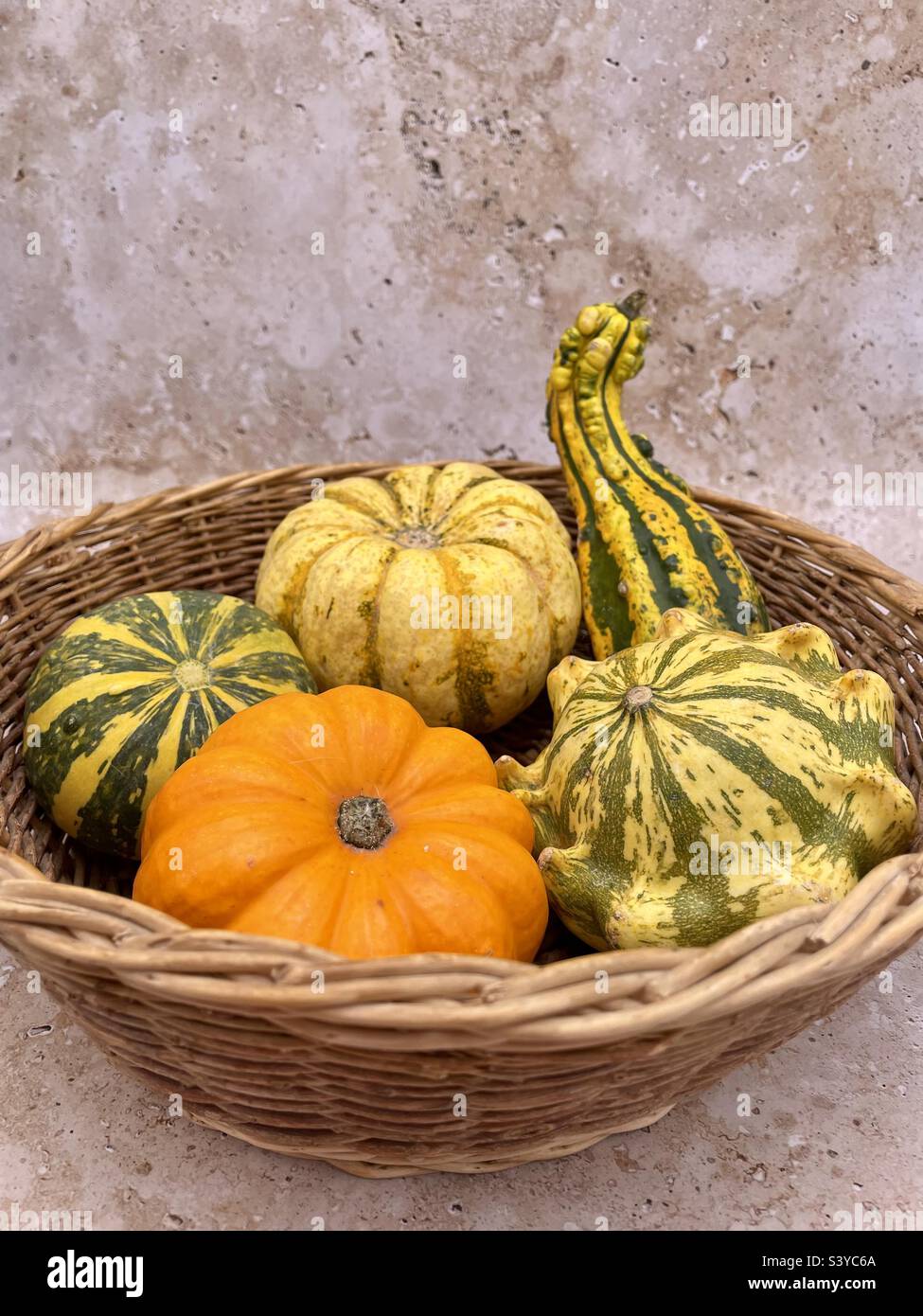 Gourds in a basket Stock Photo