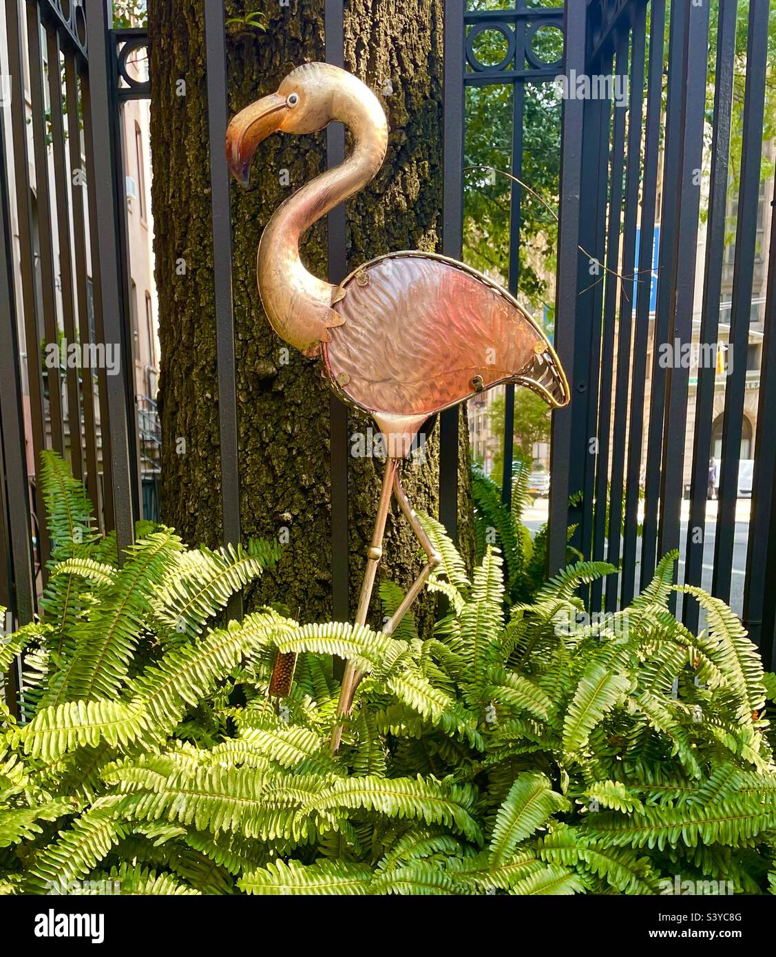 Pink flamingo lawn ornament Stock Photo