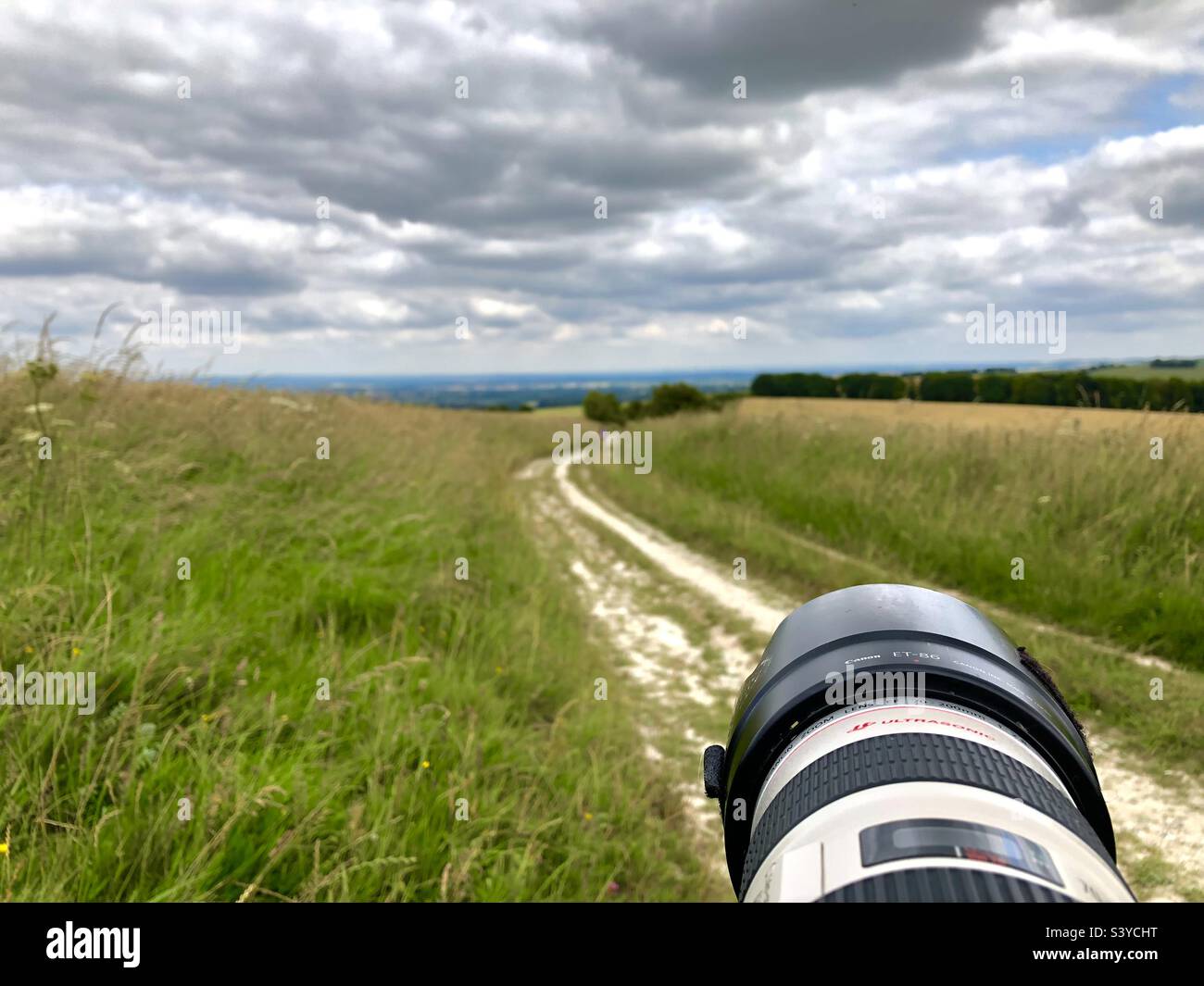 A photographers view of open countryside waiting for an ultra marathon event - Smartphone Captured Stock Image