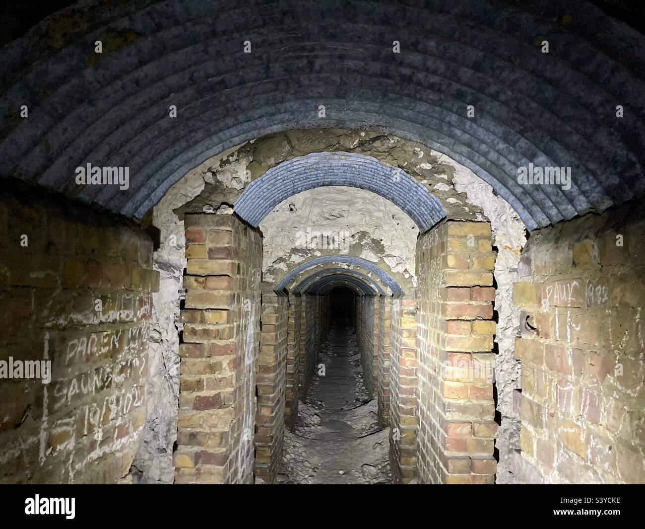 Exploring a wartime tunnel in the cliffs - Smartphone Captured Stock Image