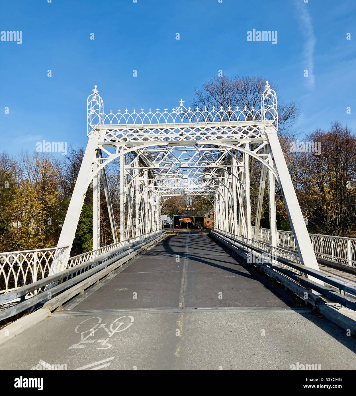 The Minto Bridge on a beautiful Fall Day. - Smartphone Captured Stock Image
