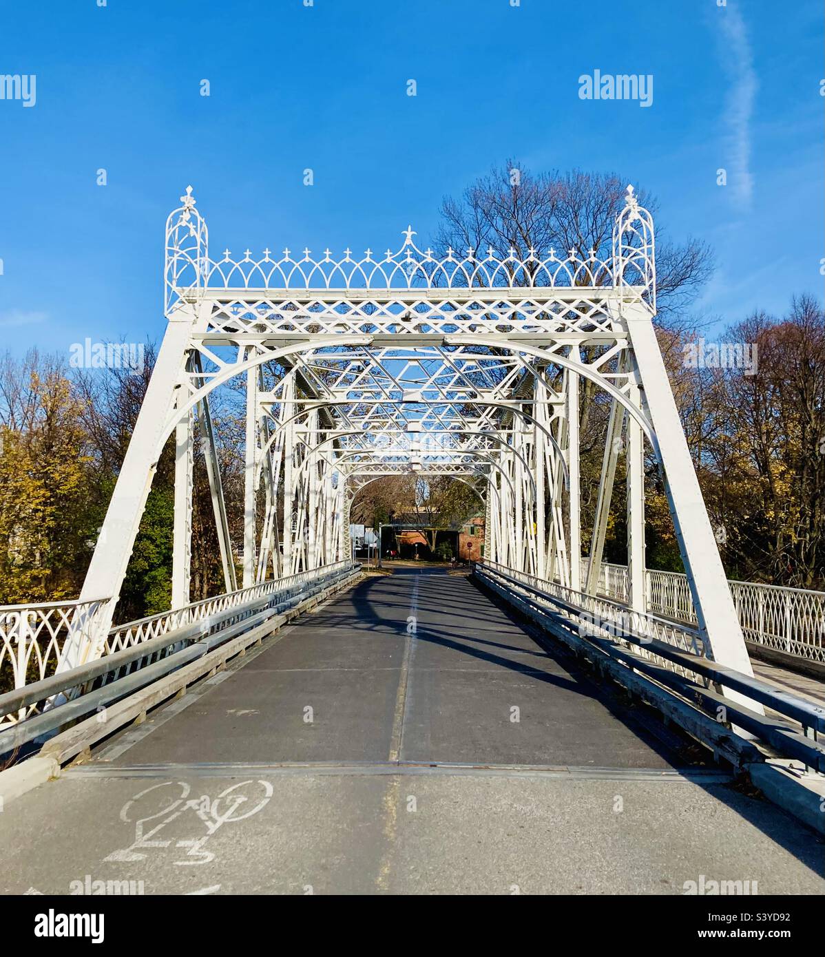 The vintage Minto Bridge basked in Fall sunlight, Ottawa, Ontario, Canada. - Smartphone Captured Stock Image
