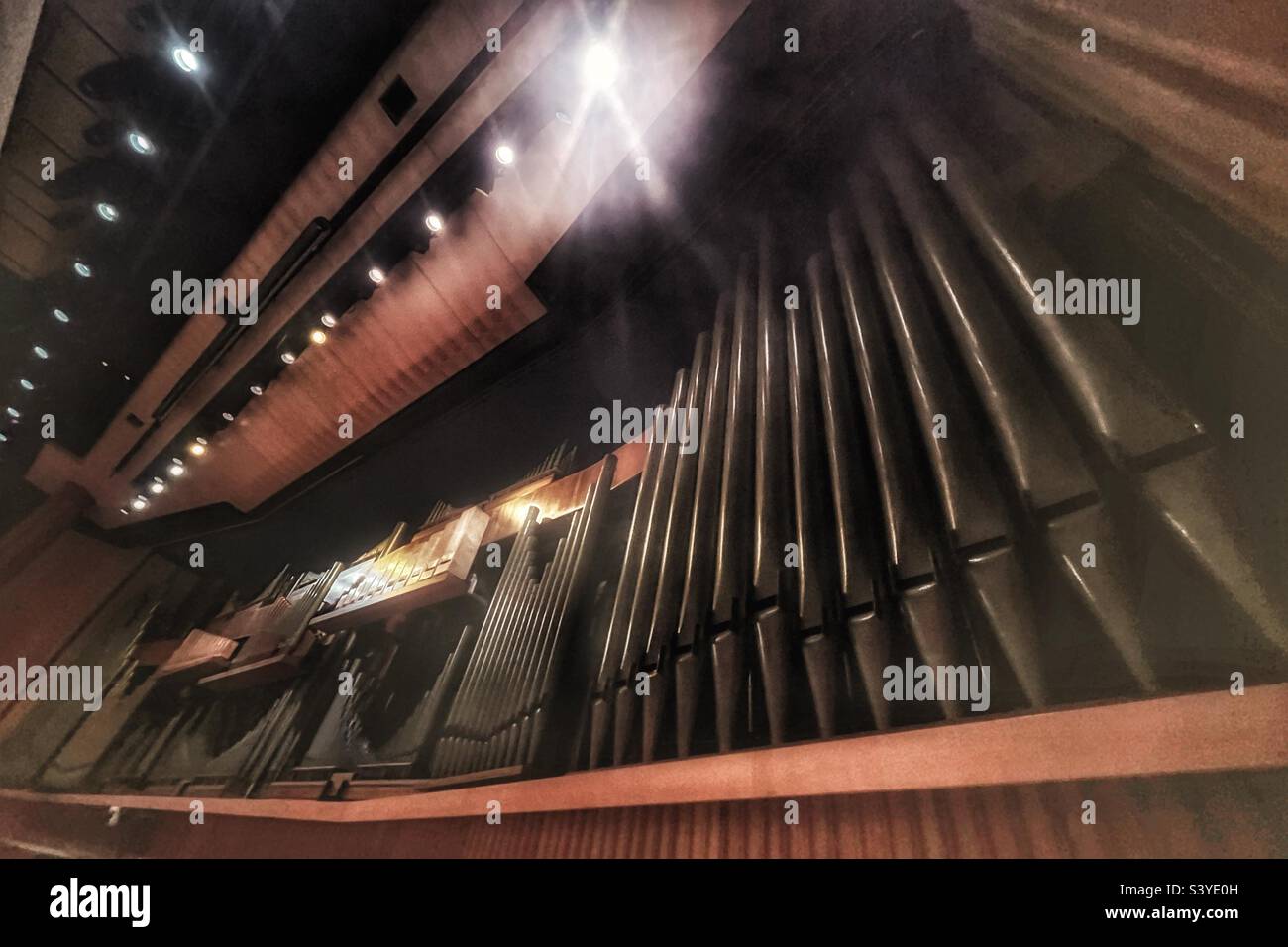 The organ at the Royal Festival Hall, London. Installed in 1954 with 7,866 pipes it is a magnificent Harrison & Harrison musical instrument. - Smartphone Captured Stock Image