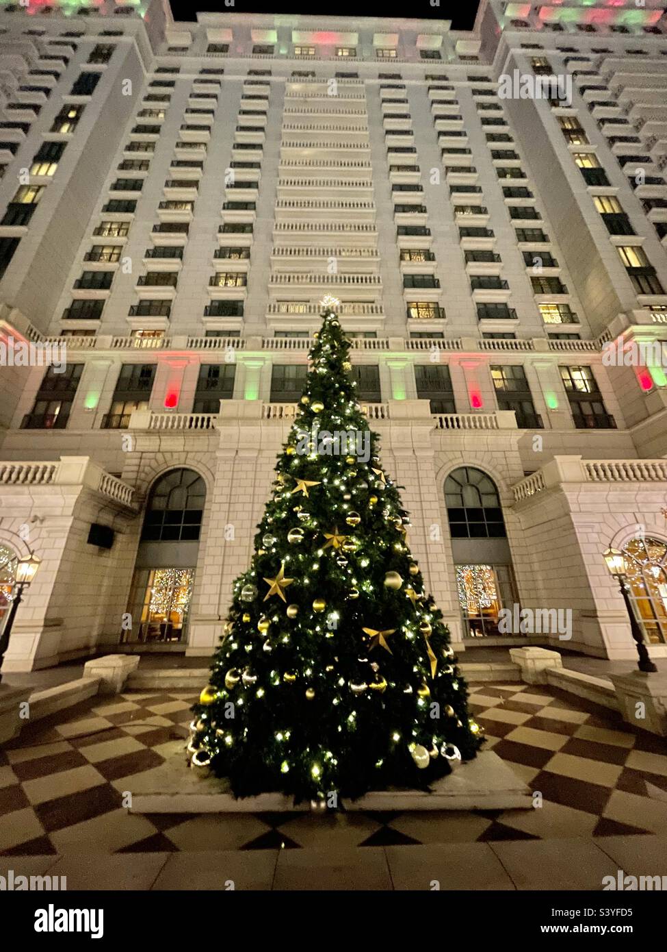 Grand America 5-star hotel in downtown Salt Lake City, Utah, USA decorated and lighted for the Christmas season. Stock Photo