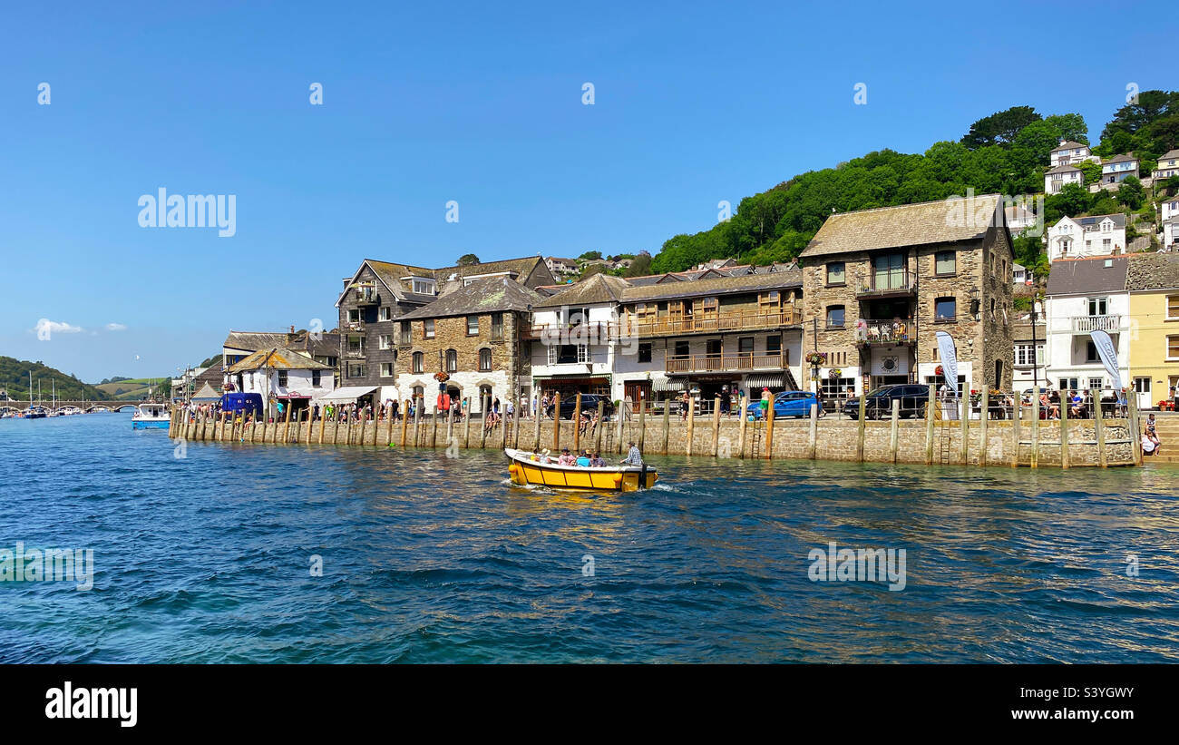 Boating activity on the River Looe in summer sunshine, Cornwall, UK - Smartphone Captured Stock Image