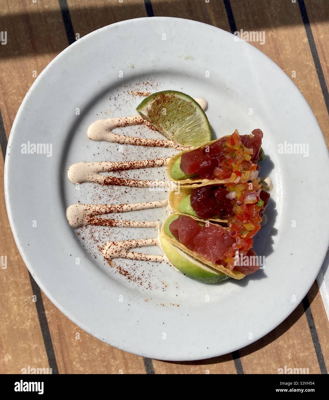 Tuna tacos on a plate - Smartphone Captured Stock Image