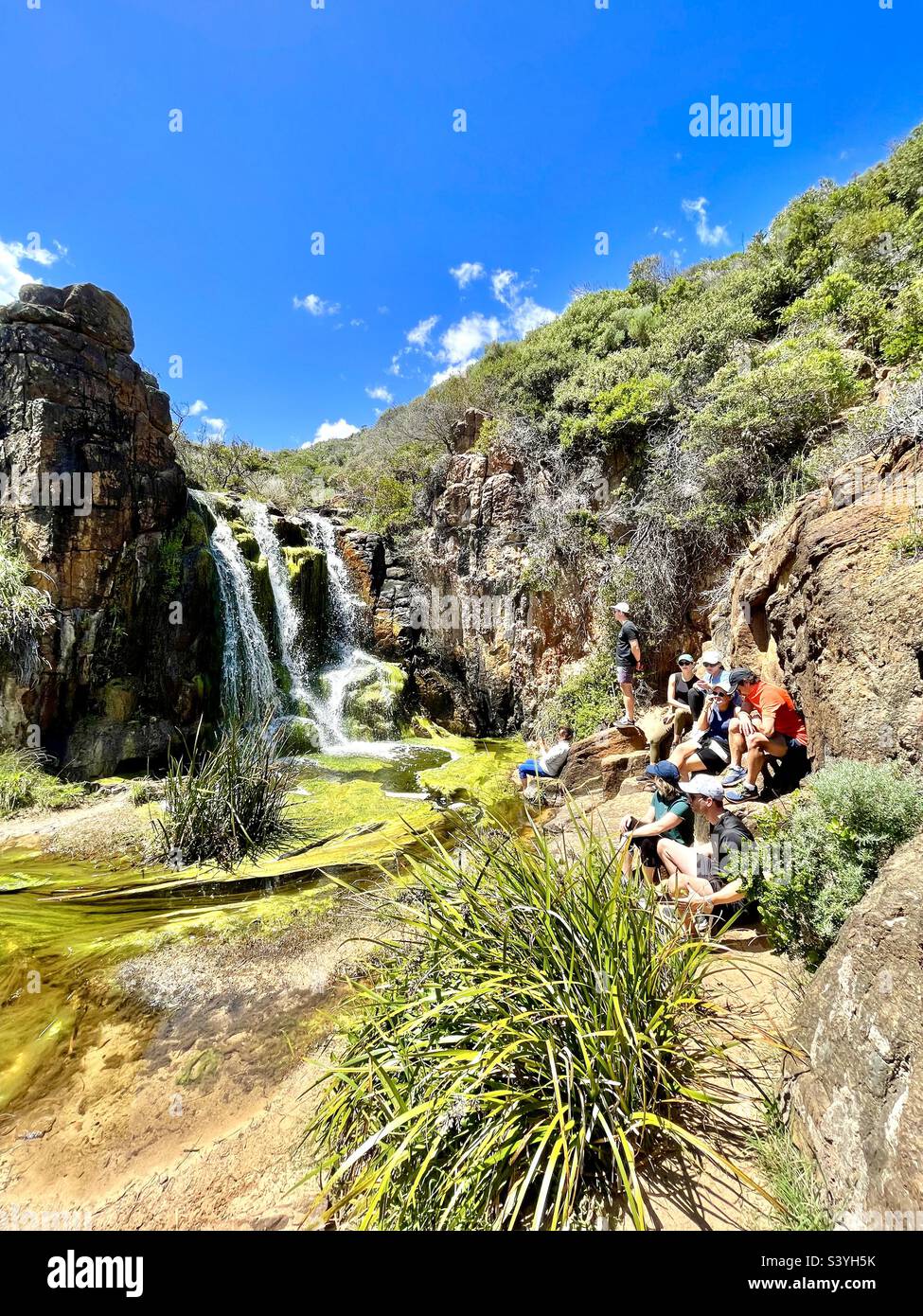 Group of people at Quinninup Falls Wilyabrup Margaret River Stock Photo