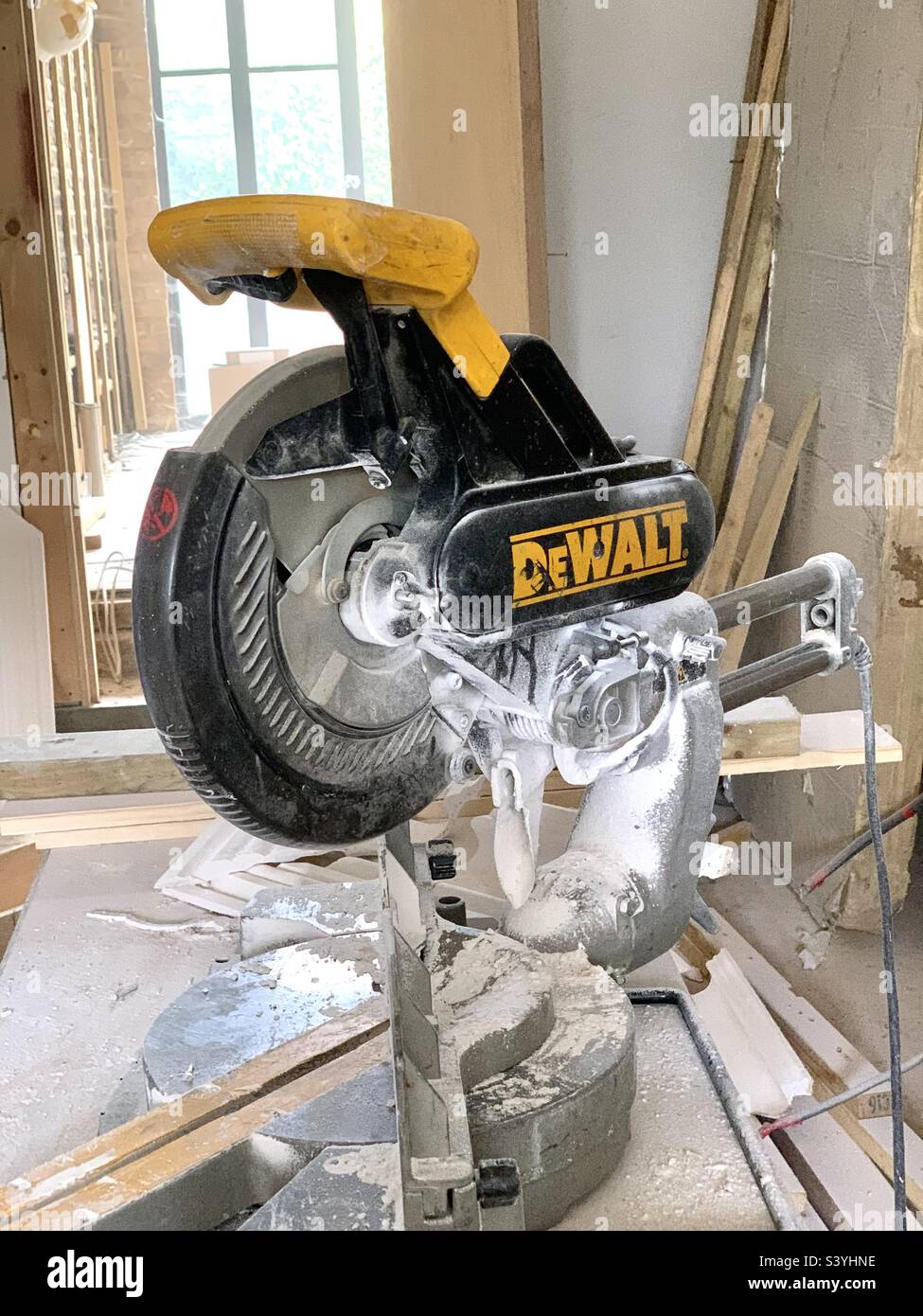 DeWalt circular saw for builders in home renovation project, London England Stock Photo
