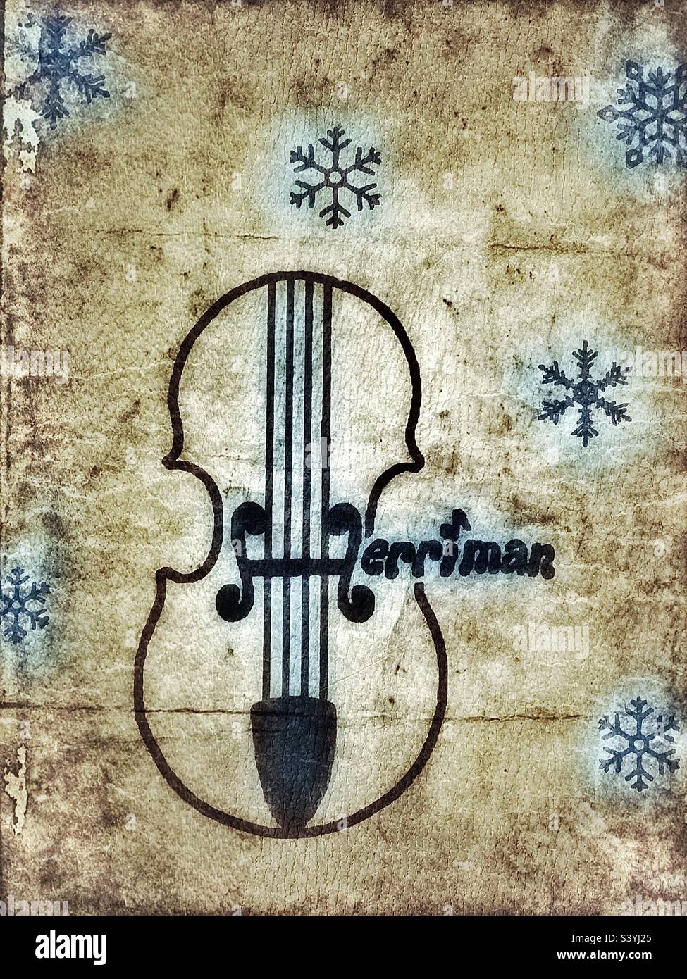 A page from a high school orchestra concert program, given during the holiday season, in Utah, USA. Coloration, grunge and textures are digitally added. - Smartphone Captured Stock Image