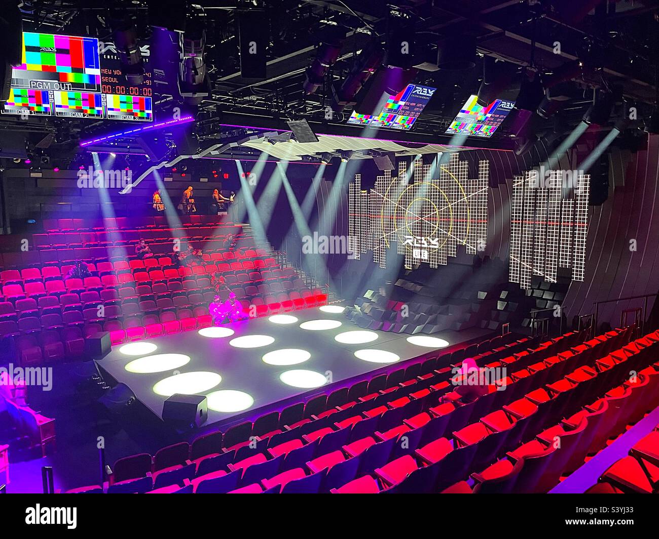 K-pop the Broadway musical features elaborate lighting in the venue, Circle in the Square Theatre, 2022, New York City, USA - Smartphone Captured Stock Image