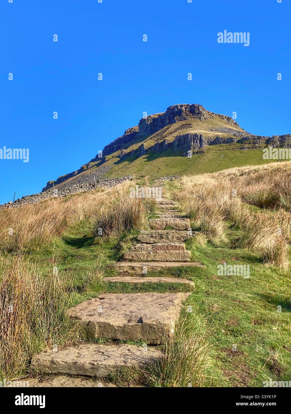 Steps walking towards Pen-y-Ghent mountain in the Yorkshire Dales - Smartphone Captured Stock Image