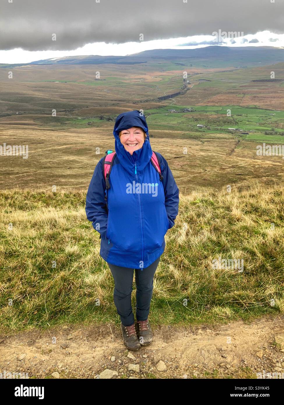 Woman walker on Whernside Yorkshire Dales - Smartphone Captured Stock Image