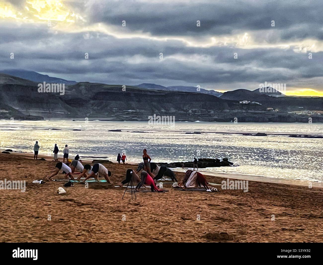 Yoga on the beach - Las Palmas - Smartphone Captured Stock Image