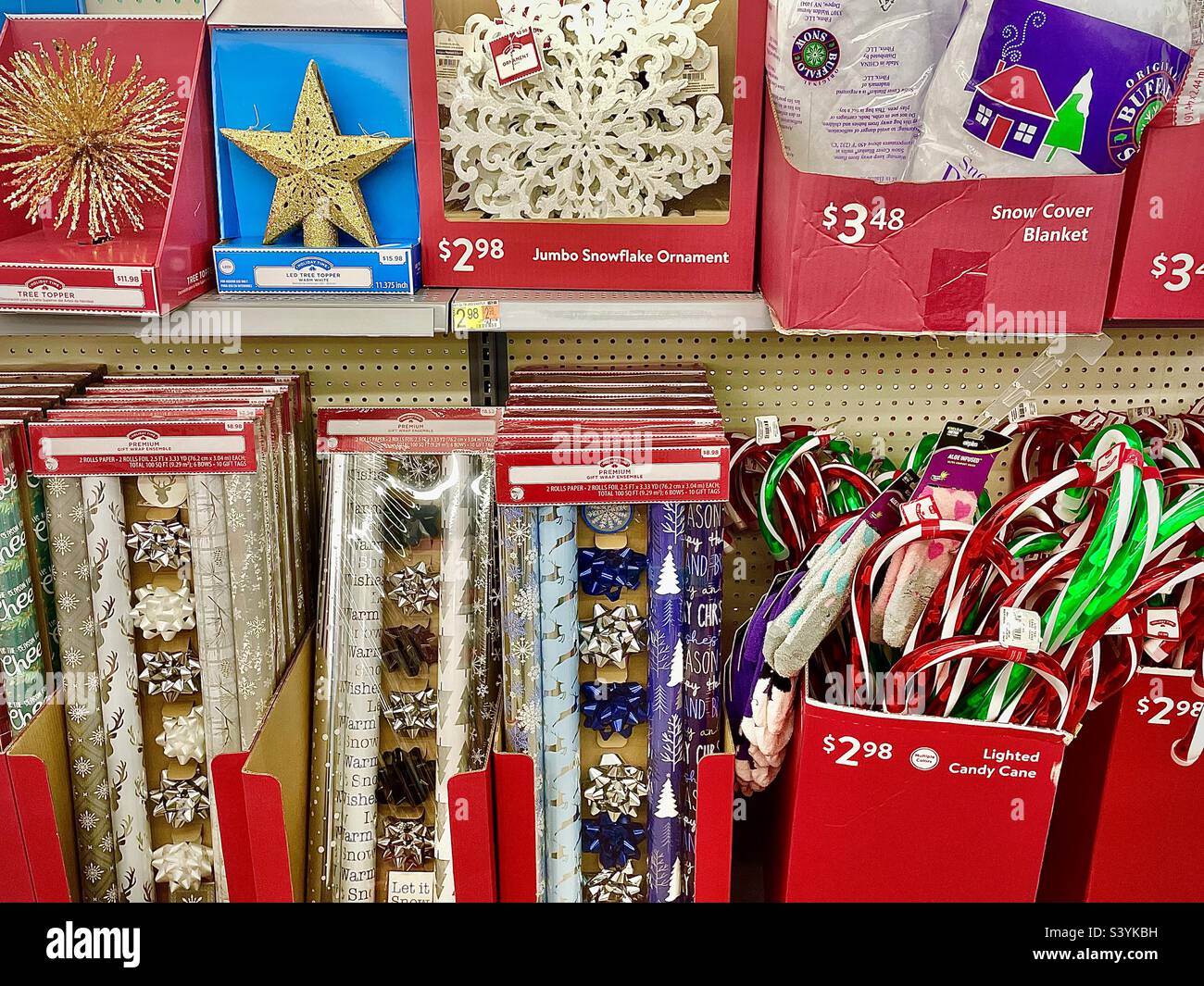Christmas decor, gift wrap, etc. for sale at a local Walmart in Utah, USA during the holiday season. - Smartphone Captured Stock Image
