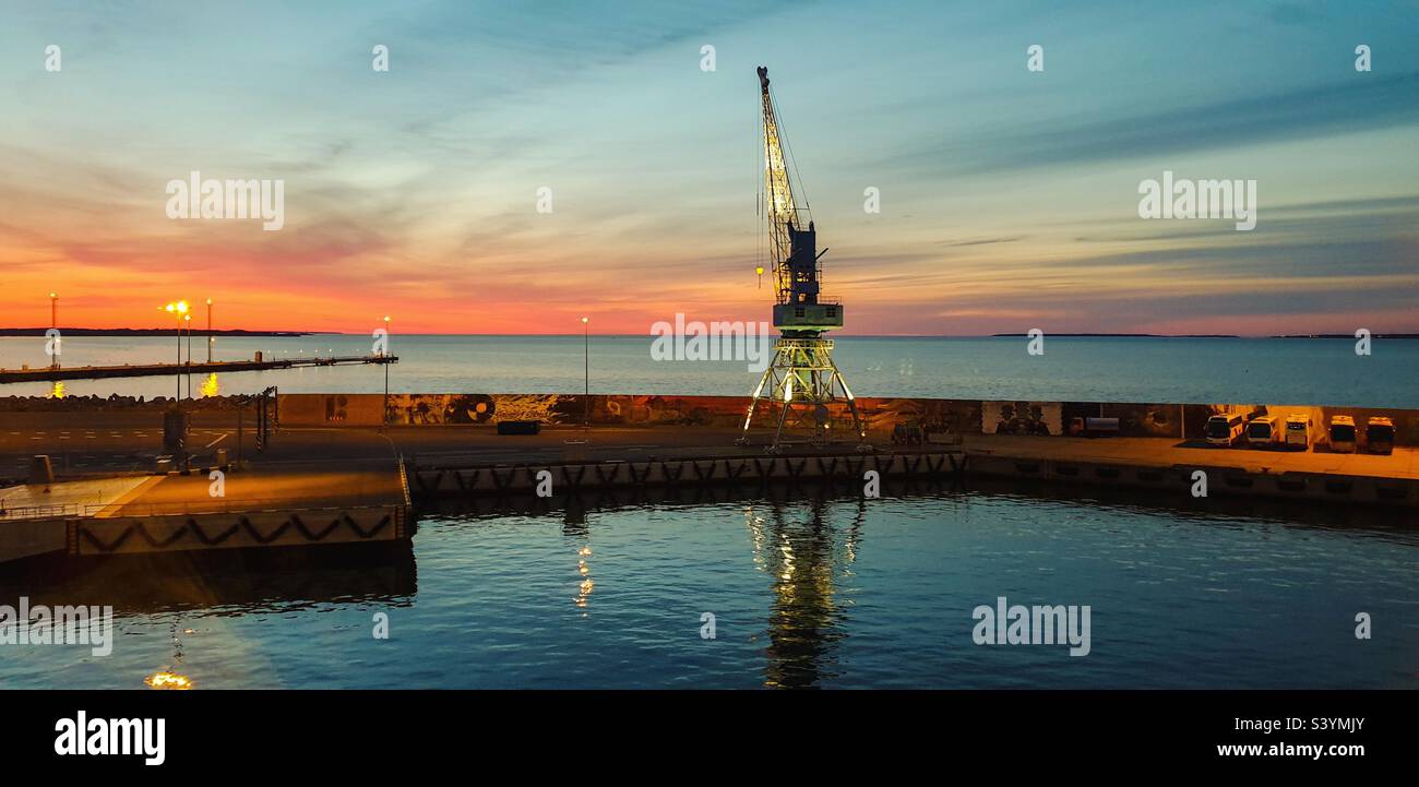 Sunset in Tallinn Harbour Stock Photo