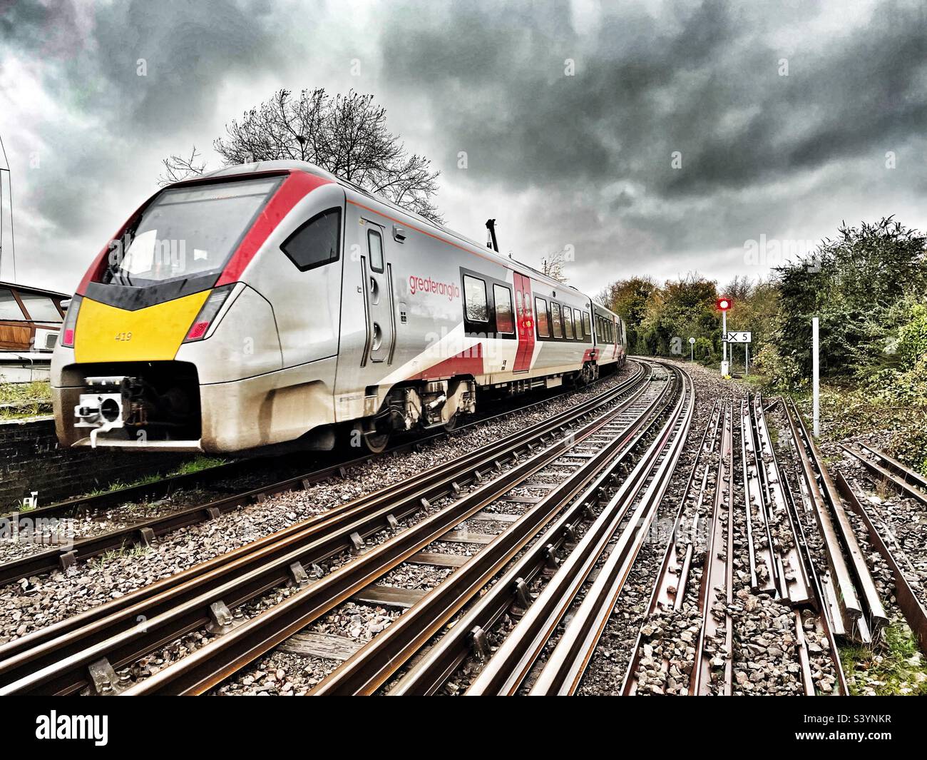 Greateranglia passenger train Woodbridge Suffolk England - Smartphone Captured Stock Image
