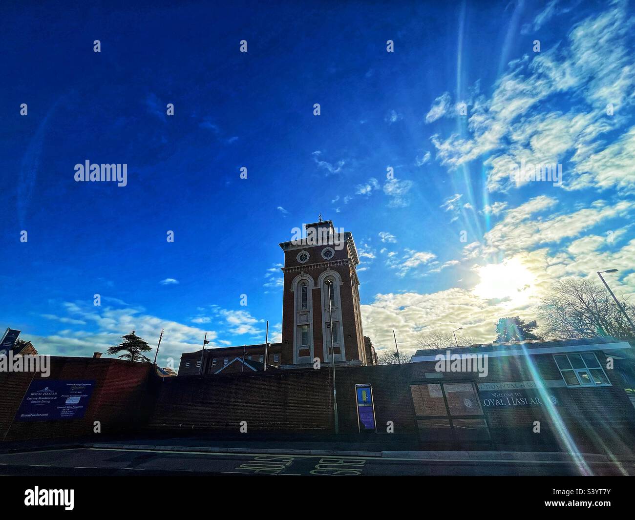 Sun over Haslar hospital tower in the morning old naval hospital site