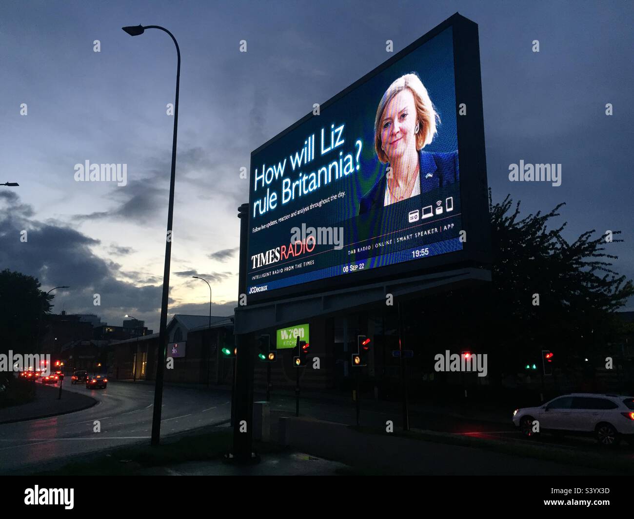 Liz Truss billboard, early evening - Smartphone Captured Stock Image