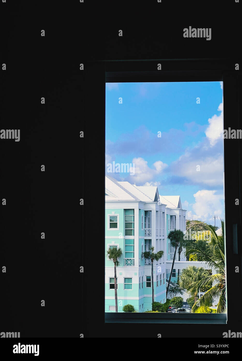 A light green house, a view from the window in Marriott Hotel Bahamas - Smartphone Captured Stock Image