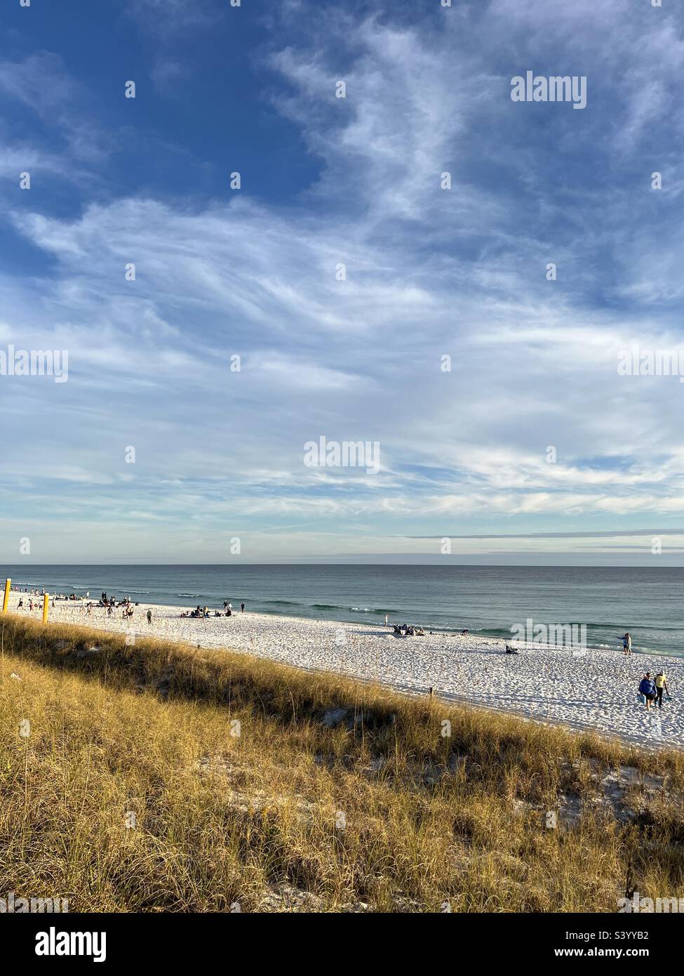 Upper view of Emerald Coast Florida white sand beach November 2022 - Smartphone Captured Stock Image